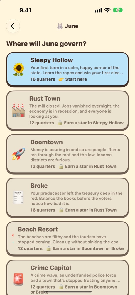 The scenario list, from Sleepy Hollow to The Comeback