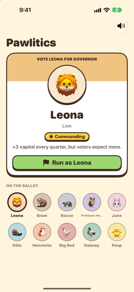 Picking a governor: a campaign poster for Leona the lion and a ballot of ten candidates